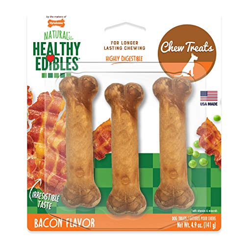 Nylabone Healthy Edibles All-Natural Long Lasting Bacon Chew Treats 3 count Small/Regular - Up to 25 lbs., Brown (NEB106P)