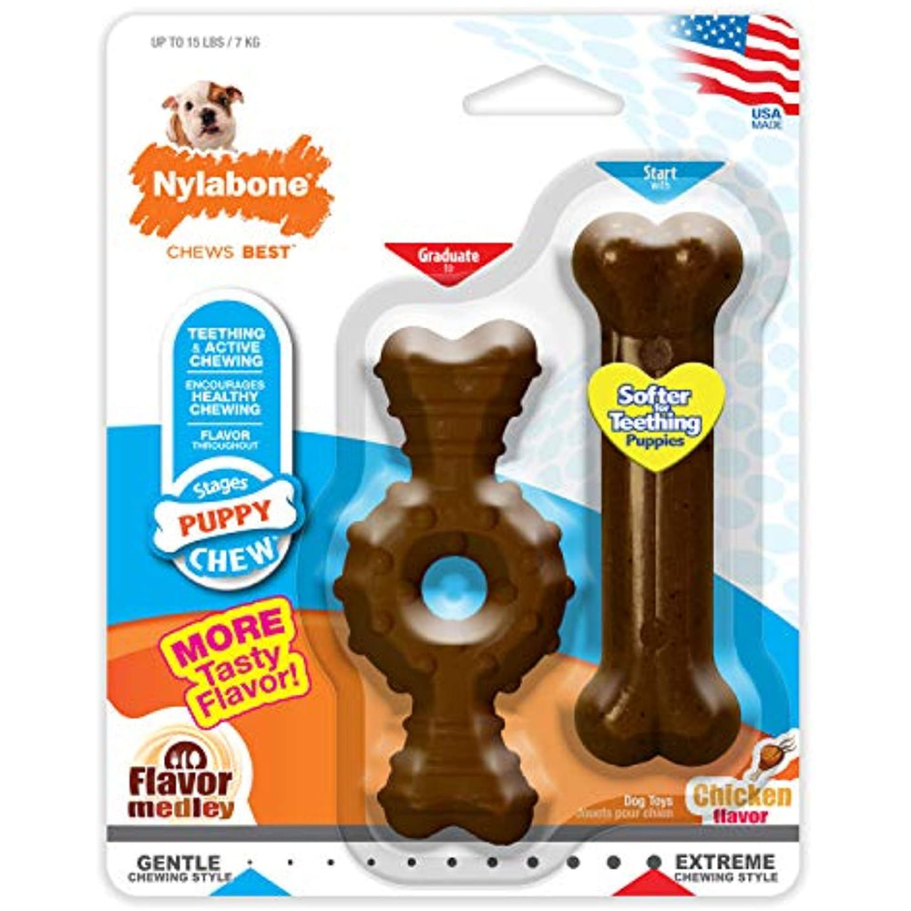 Nylabone Puppy Chew Ring Bone & Toy Twin Pack, Flavor Medley, 2 count, Petite