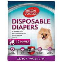 Simple Solution True Fit Disposable Dog Diapers for Female Dogs | Super Absorbent with Wetness Indicator | XS/Toy | 12 Count