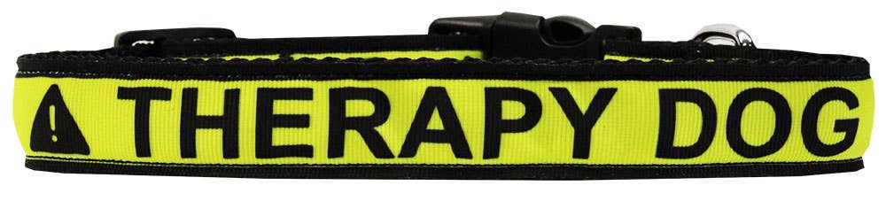 Mirage Pet Products - Therapy Dog Caution Tape Nylon Ribbon Collar Medium