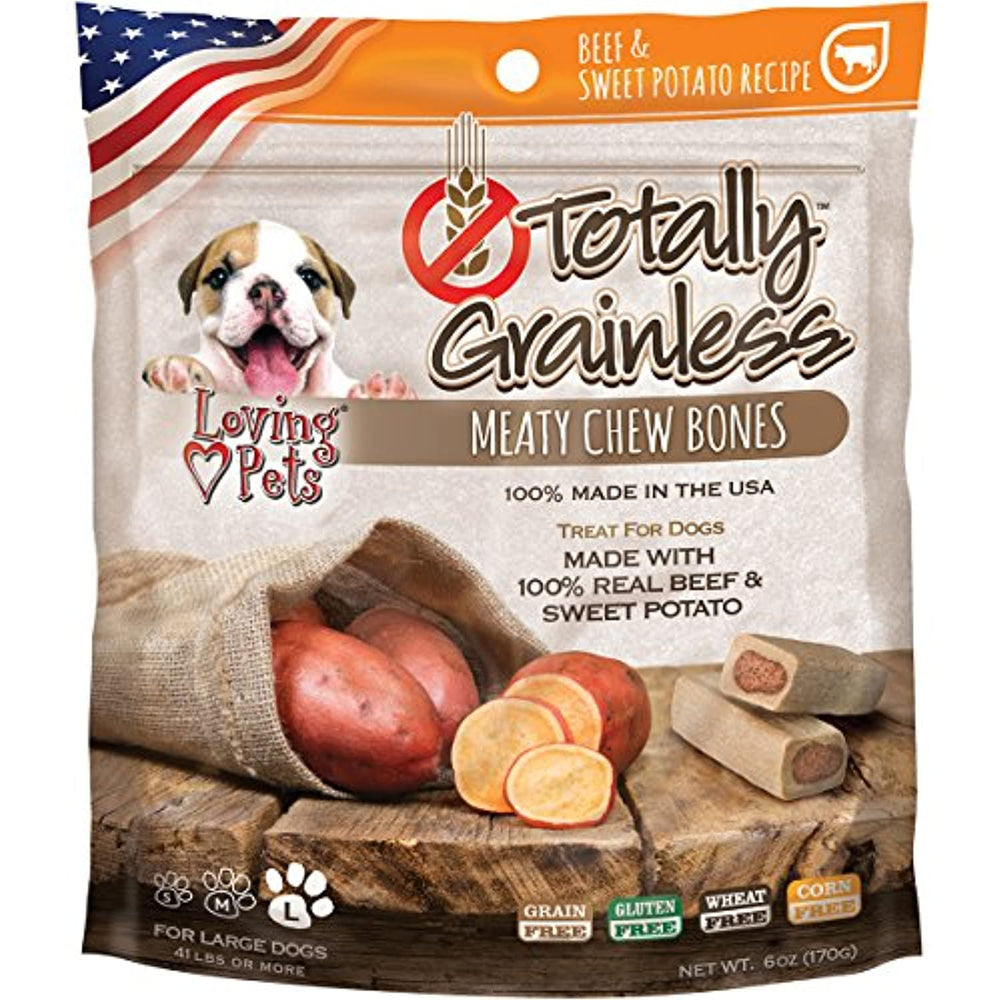 Loving Pets Totally Grainless Beef & Sweet Potato Recipe Meaty Chew Bones For Large Dogs (1 Pack), 6 Oz