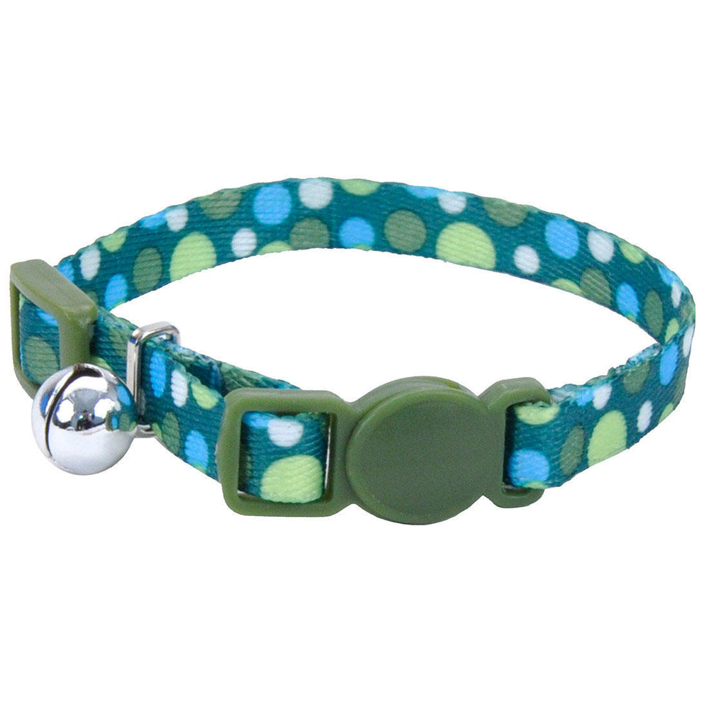 Coastal Safe Cat Lil Pals Adjustable Breakaway Kitten Collar with Bell Green Dots 5/16