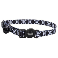 Safe Cat Fashion Adjustable Breakaway Collar 3/8"x 08"-12" Black Skulls