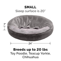 Furhaven 24" Round Small Donut Dog Bed Plush Velvet Waves Hooded Calming Cuddler, Washable - Dark Gray, Small