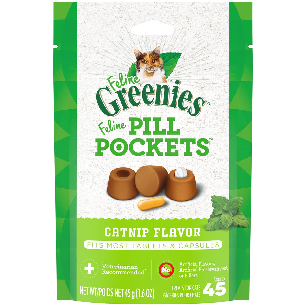 Greenies Pill Pockets Catnip Flavor Natural Soft Cat Treats, 1.6 oz., Pack of 45