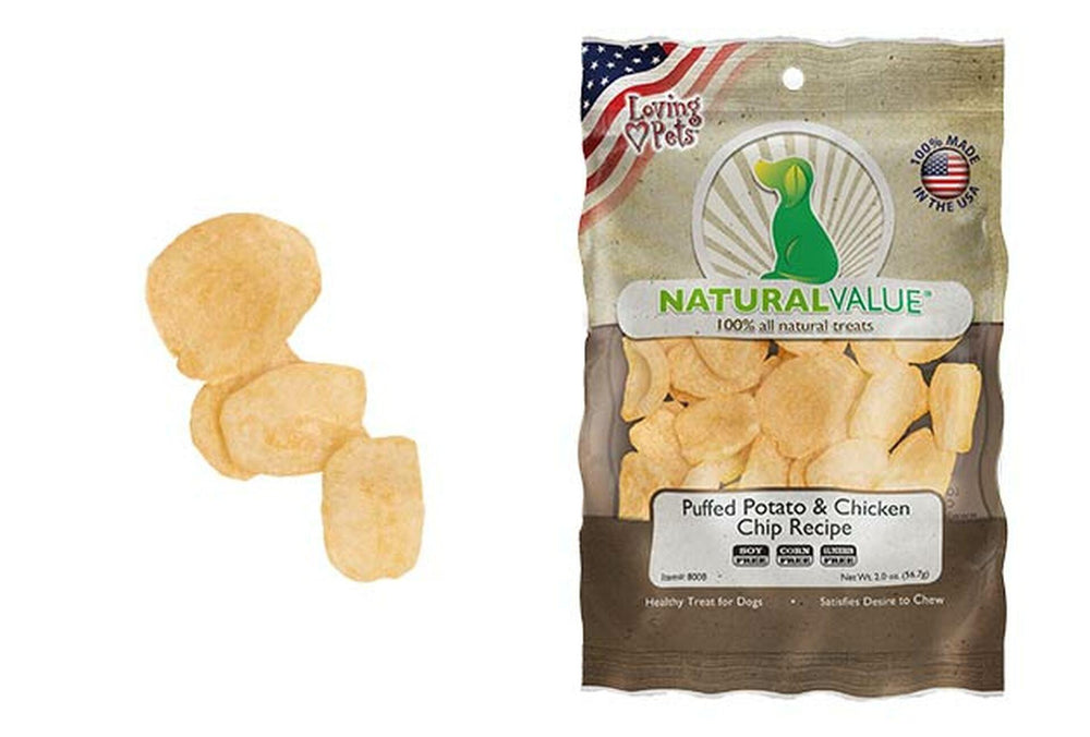 Loving Pets Natural Value Puffed Potato and Chicken Chip Dog Treats, 2 Ounces Each, Made in The USA