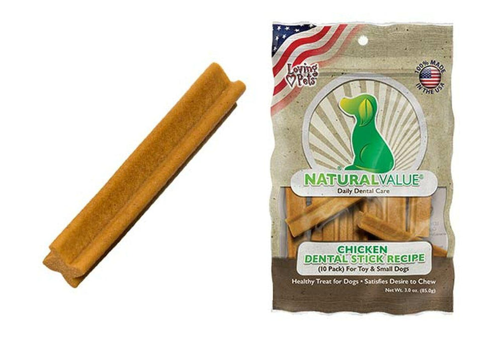 Loving Pets Natural Value Chicken Dental Sticks for Small/Toy Dogs, Made in The USA 1 pack 10 stick  3 oz
