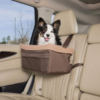 PetSafe Happy Ride Dog Booster Seat for Car/Truck/SUV, Tan, up to 18 lb with Headrest Strap