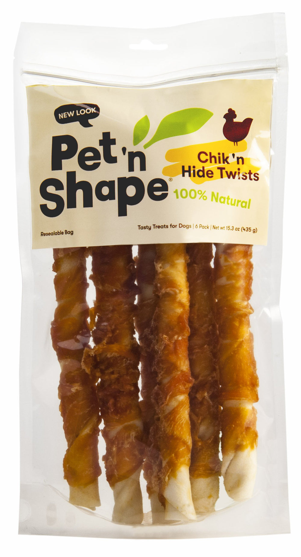 Pet 'n Shape Chicken Hide Twist - All Natural Treat, Chicken, Large, 6 Count