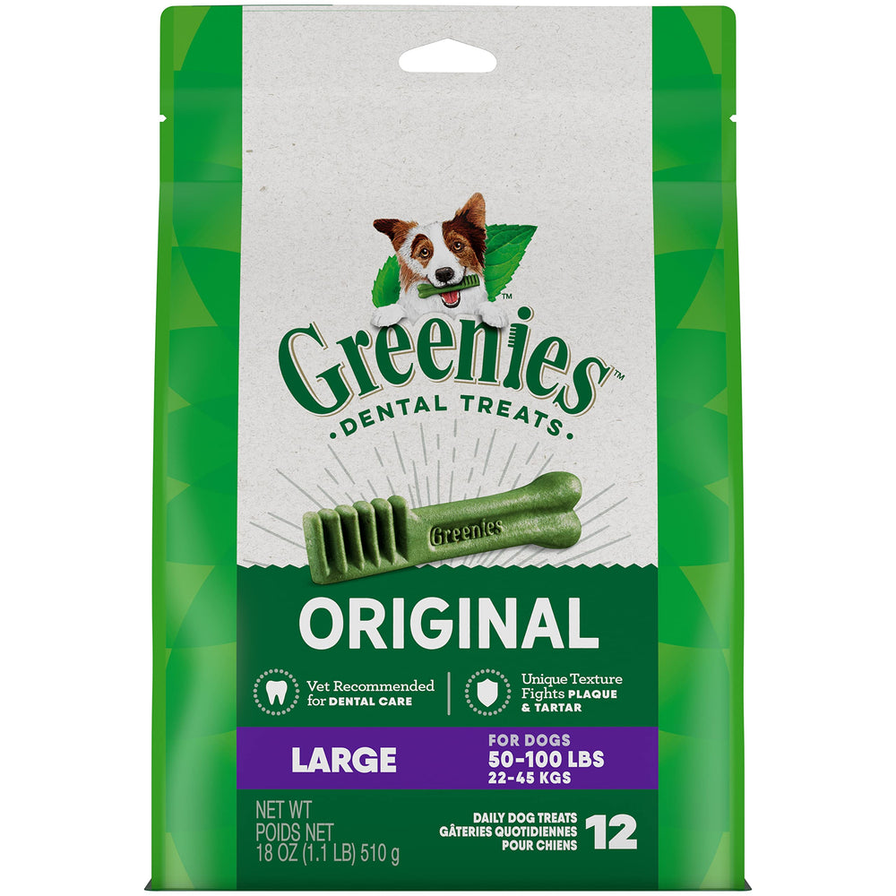 GREENIES Original Large Natural Dog Dental Care Chews Oral Health Dog Treats, 18 oz. Pack (12 Treats)