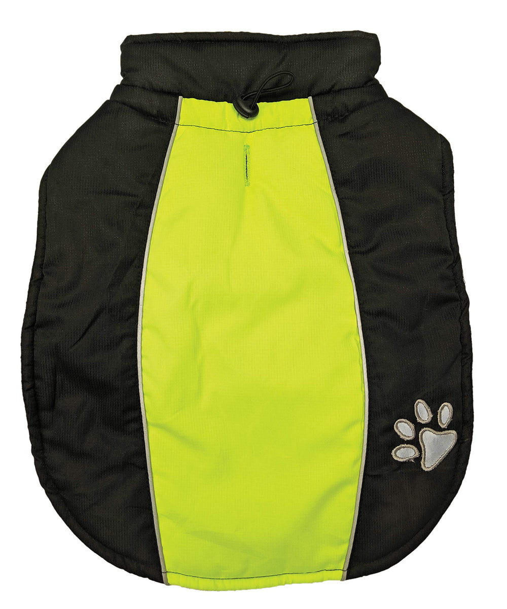 Fashion Pet Sporty Jacket Black & Green Dog Coat Water Repellent Reflective Large