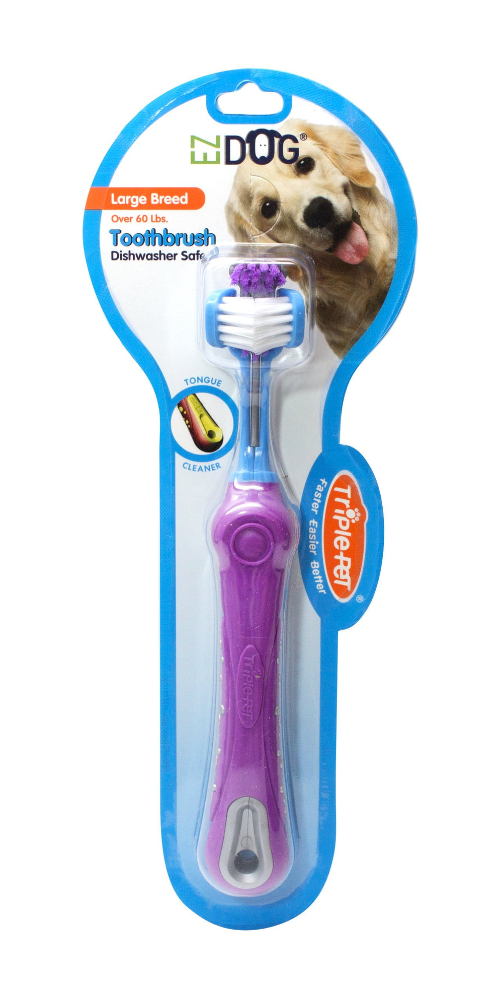 EZ DOG Three Sided Toothbrush for Dogs | Dental Care For Dogs For Fresh Breath | Large Breeds