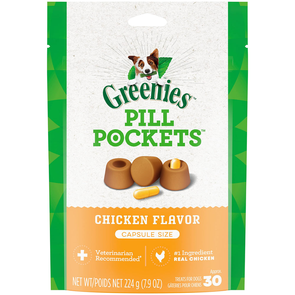 GREENIES PILL POCKETS for Dogs Capsule Size Natural Soft Dog Treats, Chicken Flavor, 7.9 oz. Pack (30 Treats)