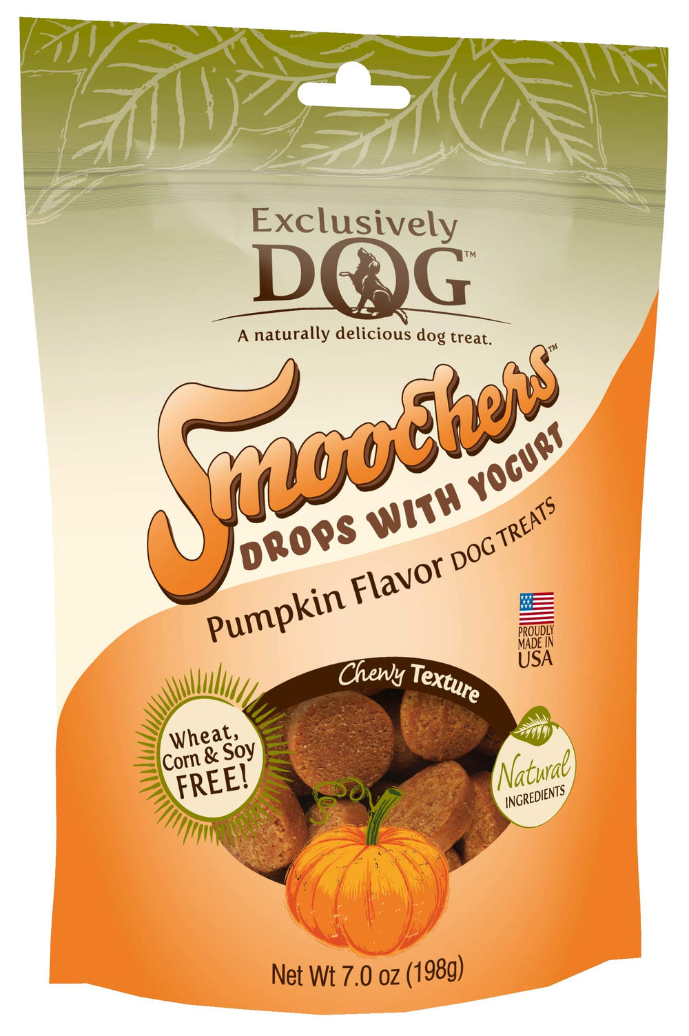 Exclusively Dog Pet Dog Smoochers Drops with Yogurt Treat, Pumpkin, All Breed Sizes