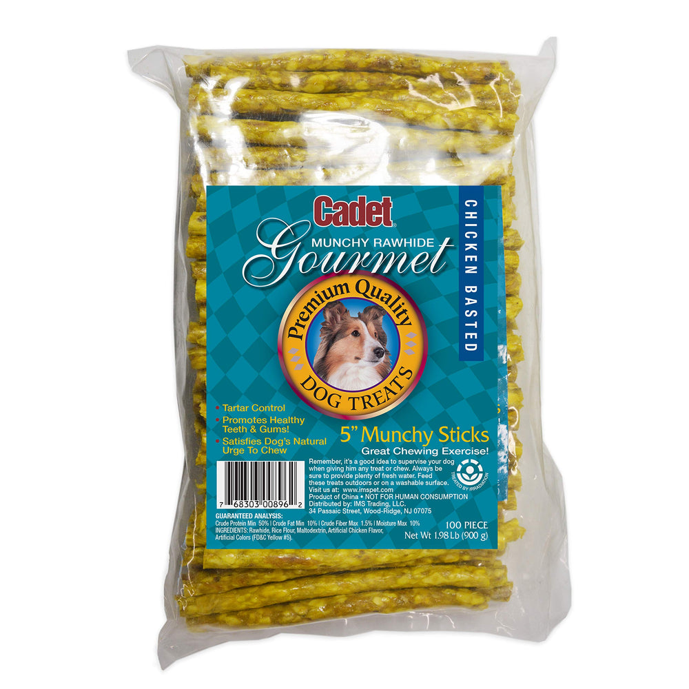 Cadet Gourmet Premium Quality Rawhide Chicken Munchy Sticks for Dogs, 100-Pack