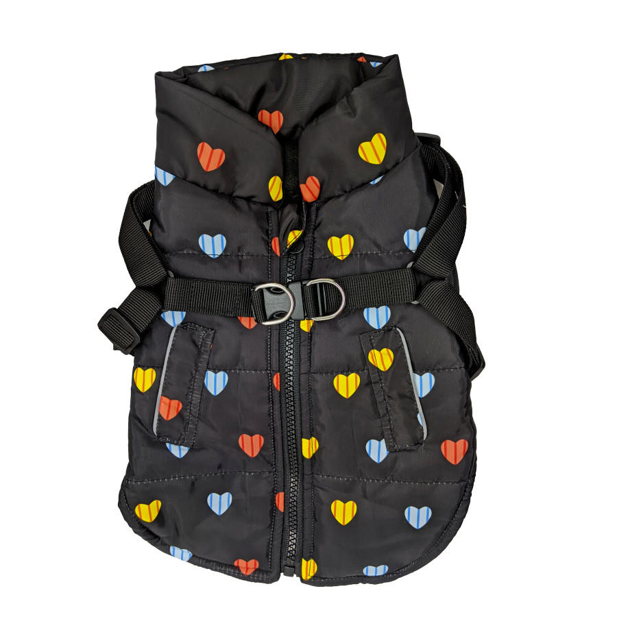 Fashion Pet Puffy Heart Harness Coat Black 703414 Small SM