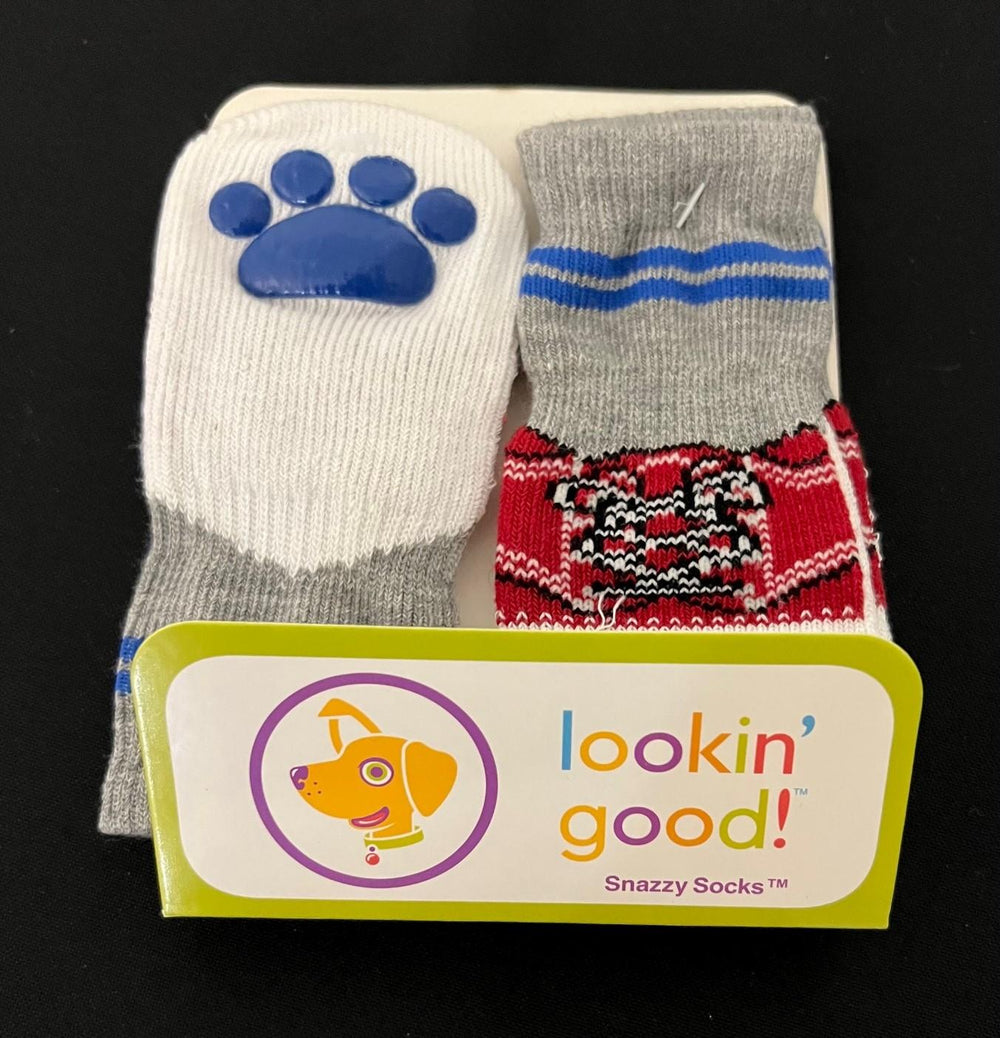 Fashion Pet Embroidery Med Dog Non Slip Socks Gray / White Medium Socks Set.